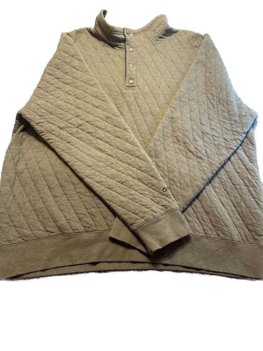 Orvis XXL Men's Quilted Snap-Neck Pullover Sweatshirt Olive Green Fishing Boat